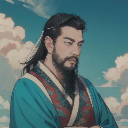 00628-4273351832-masterpiece, traditional_media, best quality, realistic, extremely detailed CG , 1boy,beard,hanfu, long sleeves, portrait,  solo.png